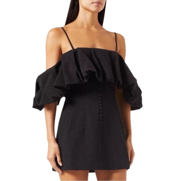 Jonathan Simkhai Puff Off Shoulder Mini Dress Black Size 4 NEW - Picture 1 of 15